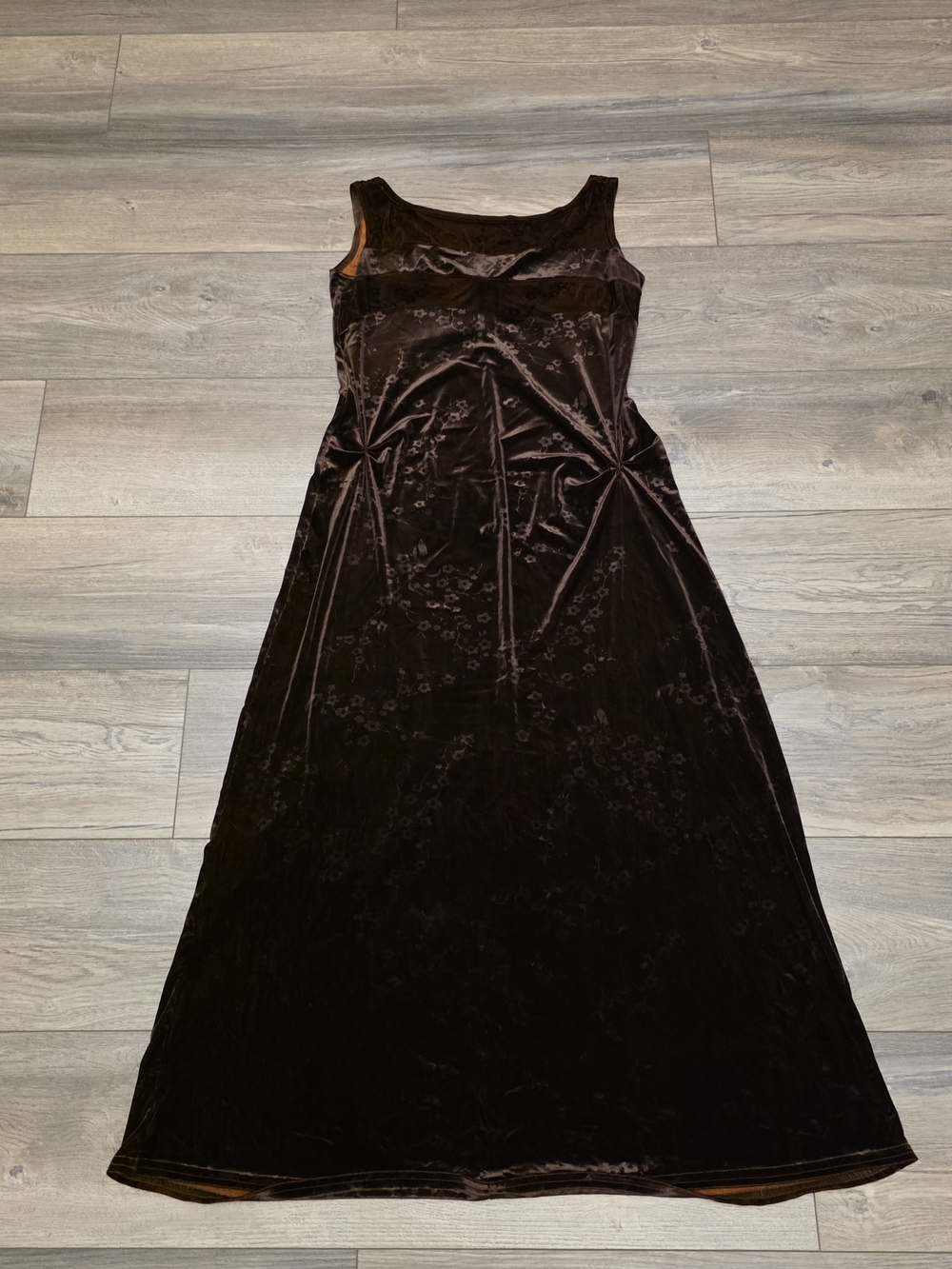 Vtg 90s Chocolate Brown Basement Burnout Velvet Maxi Size XS